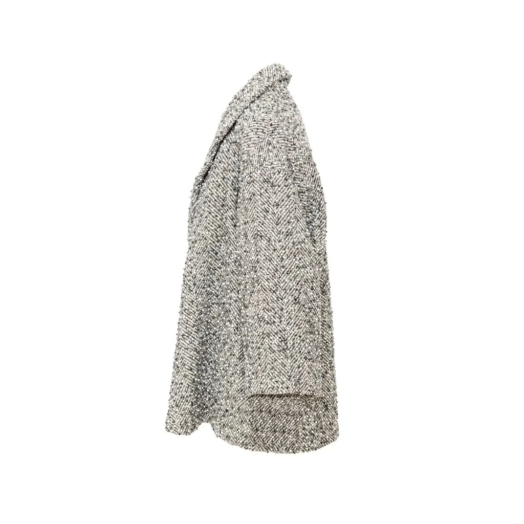 Gianfranco Ferre Herringbone Coat - '80s Grey Wool Good - Model View