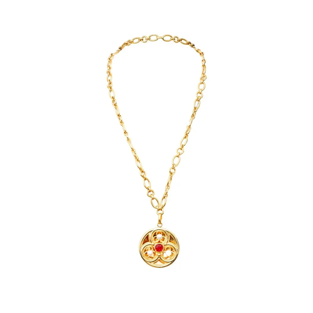 Chanel Necklace With Medallion - '90s Red Lace Good - Front View