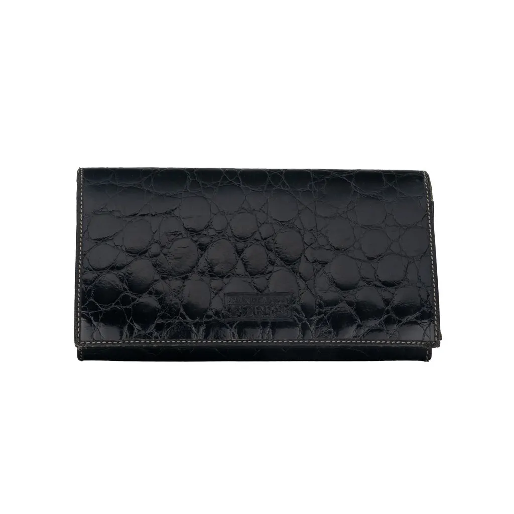Gianfranco Ferré Black Crocodile Wallet - '70s Black Leather Good - Front View