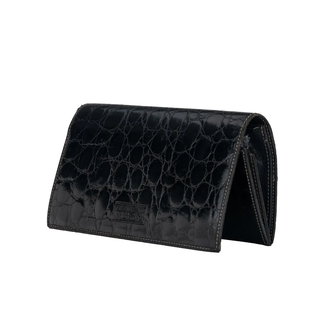 Gianfranco Ferré Black Crocodile Wallet - '70s Black Leather Good - Back View