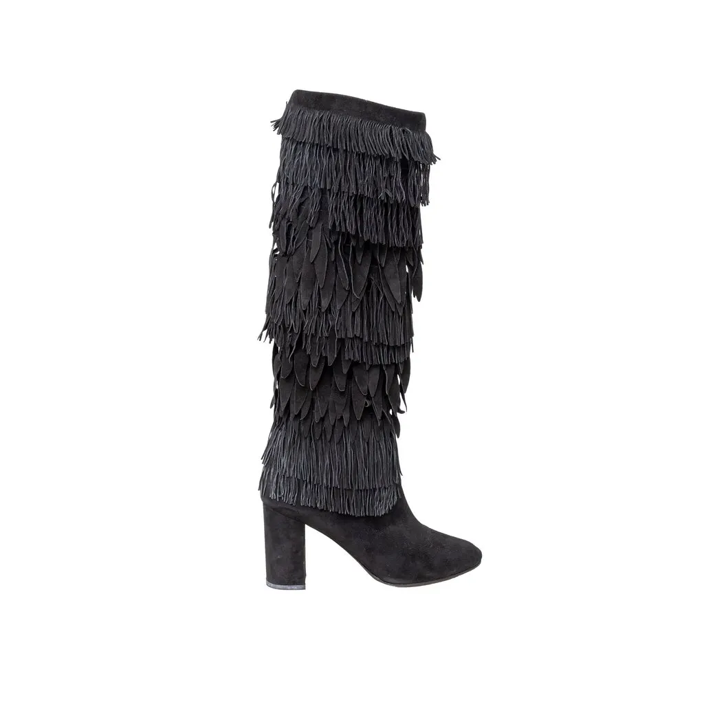 Aquazzura Fringed Boots - '10s Black Suede Good - Front View