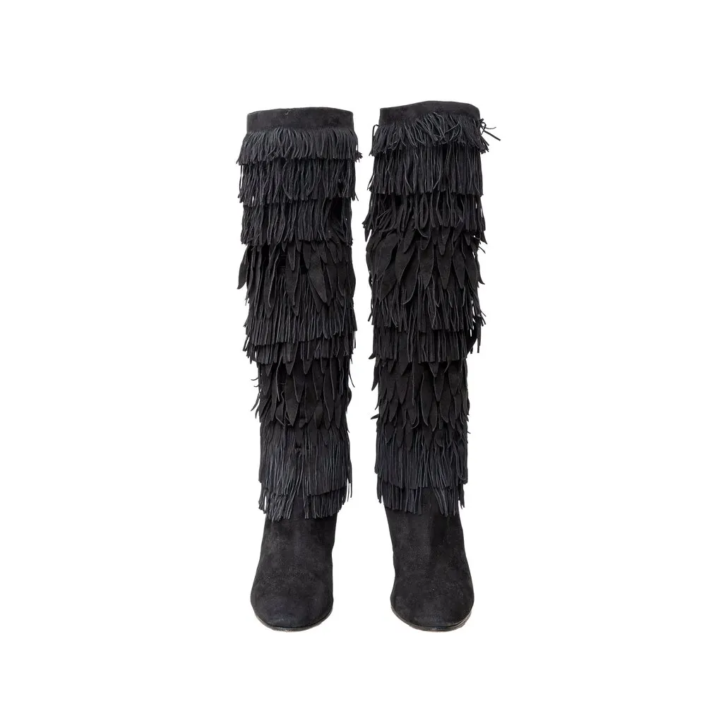 Aquazzura Fringed Boots - '10s Black Suede Good - Inside View