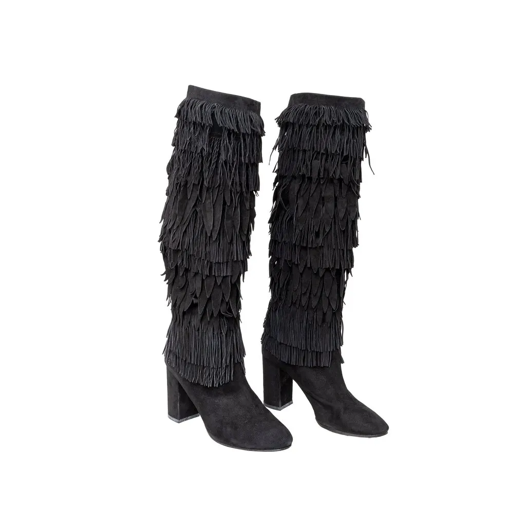 Aquazzura Fringed Boots - '10s Black Suede Good - Model View