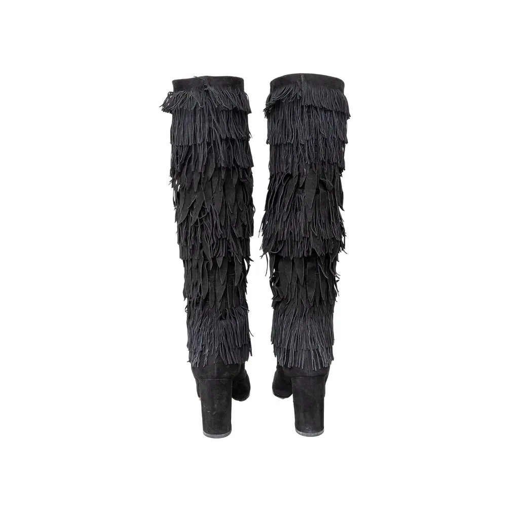 Aquazzura Fringed Boots - '10s Black Suede Good - Box View
