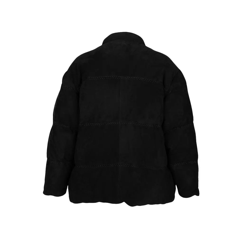 Hermès Suede Puffer Coat - '90s Black Suede Good - Inside View