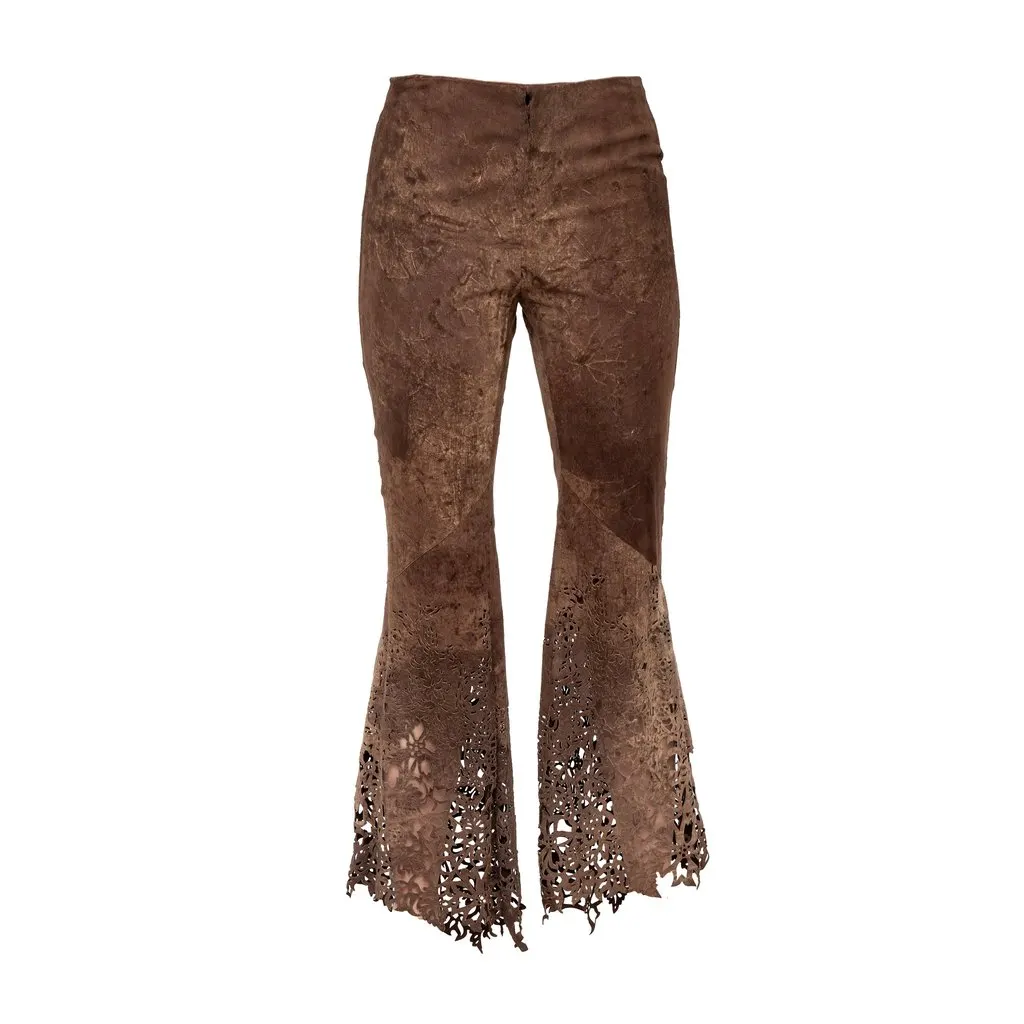 Roberto Cavalli Laser-cut Suede Pant - '00s Brown Suede Good - Front View