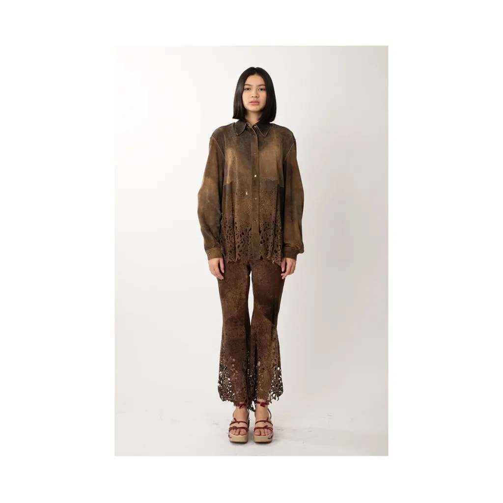 Roberto Cavalli Laser-cut Suede Pant - '00s Brown Suede Good - Back View