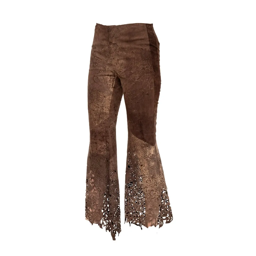 Roberto Cavalli Laser-cut Suede Pant - '00s Brown Suede Good - Inside View