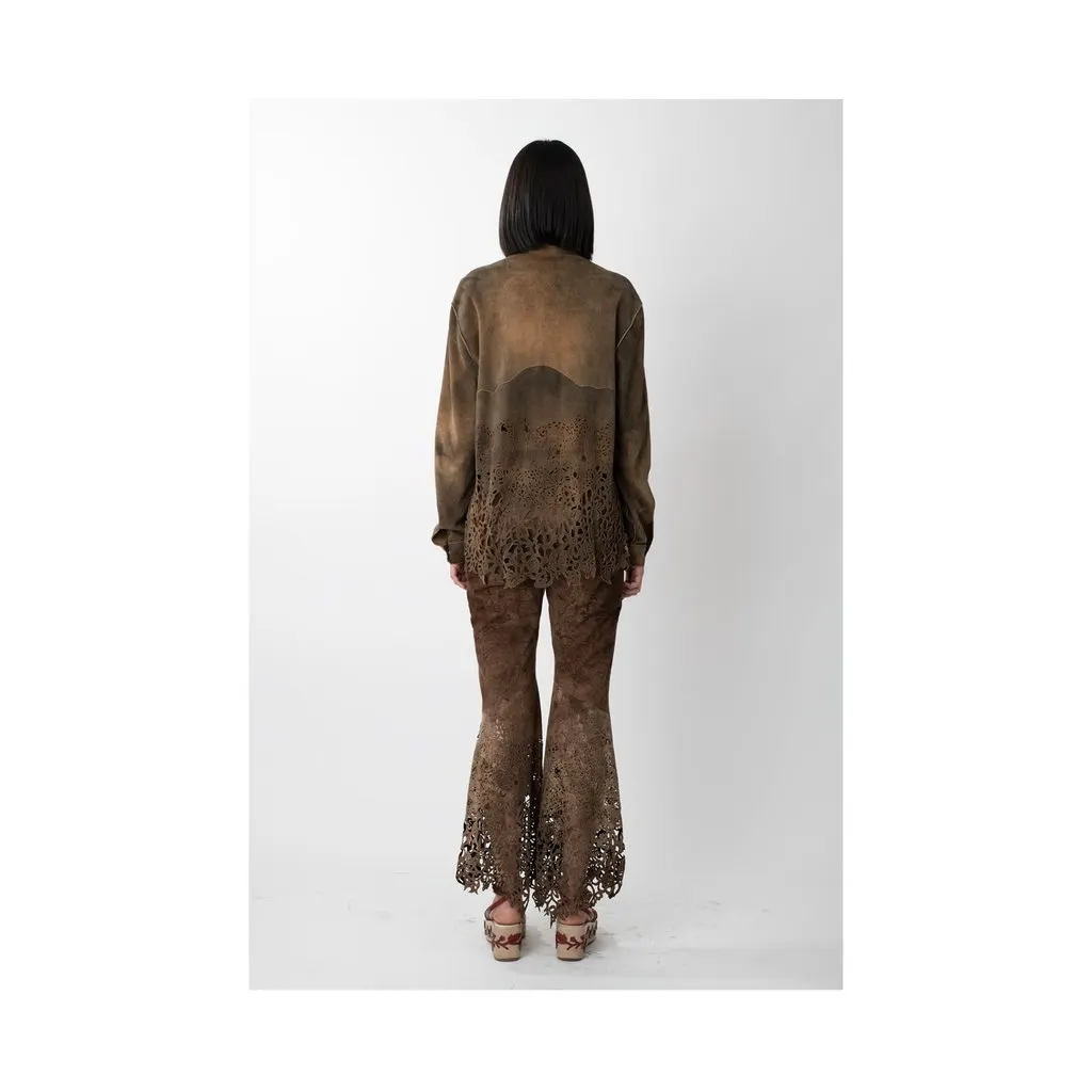 Roberto Cavalli Laser-cut Suede Pant - '00s Brown Suede Good - Model View