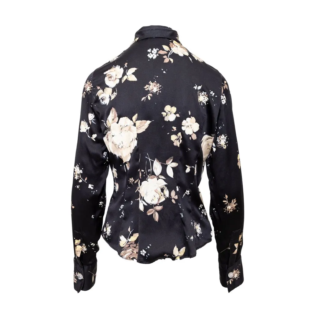 Roberto Cavalli Flower Printed Shirt - '00s Black Silk Good - Back View