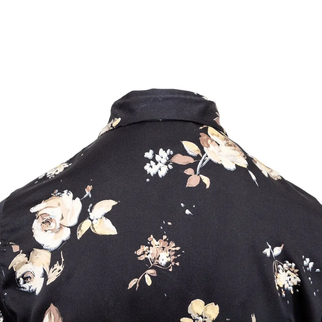 Roberto Cavalli Flower Printed Shirt - '00s Black Silk Good - Model View