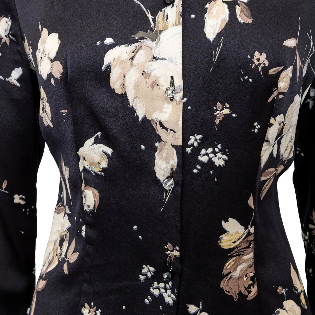 Roberto Cavalli Flower Printed Shirt - '00s Black Silk Good - Box View