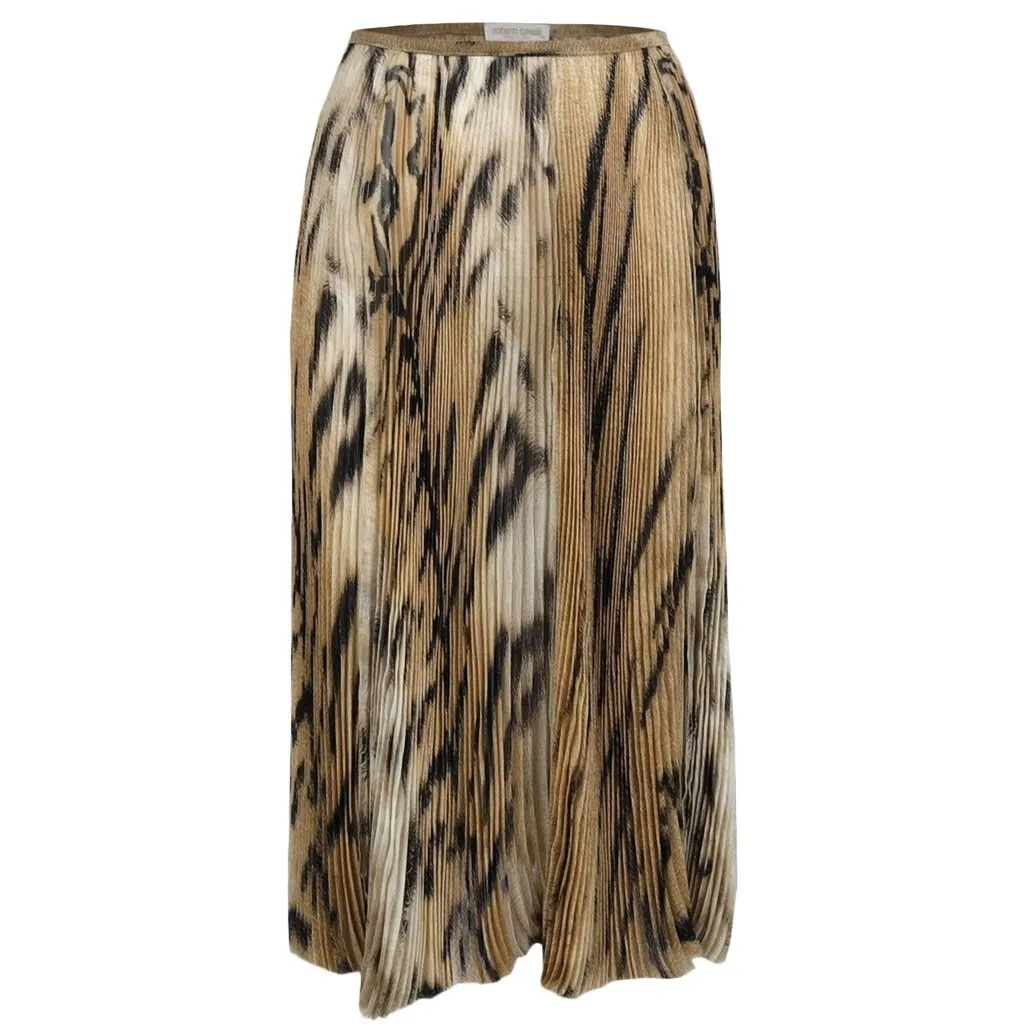 Roberto Cavalli chiffon-tulle leopard printed pleated skirt-'00s Brown Good - Front View