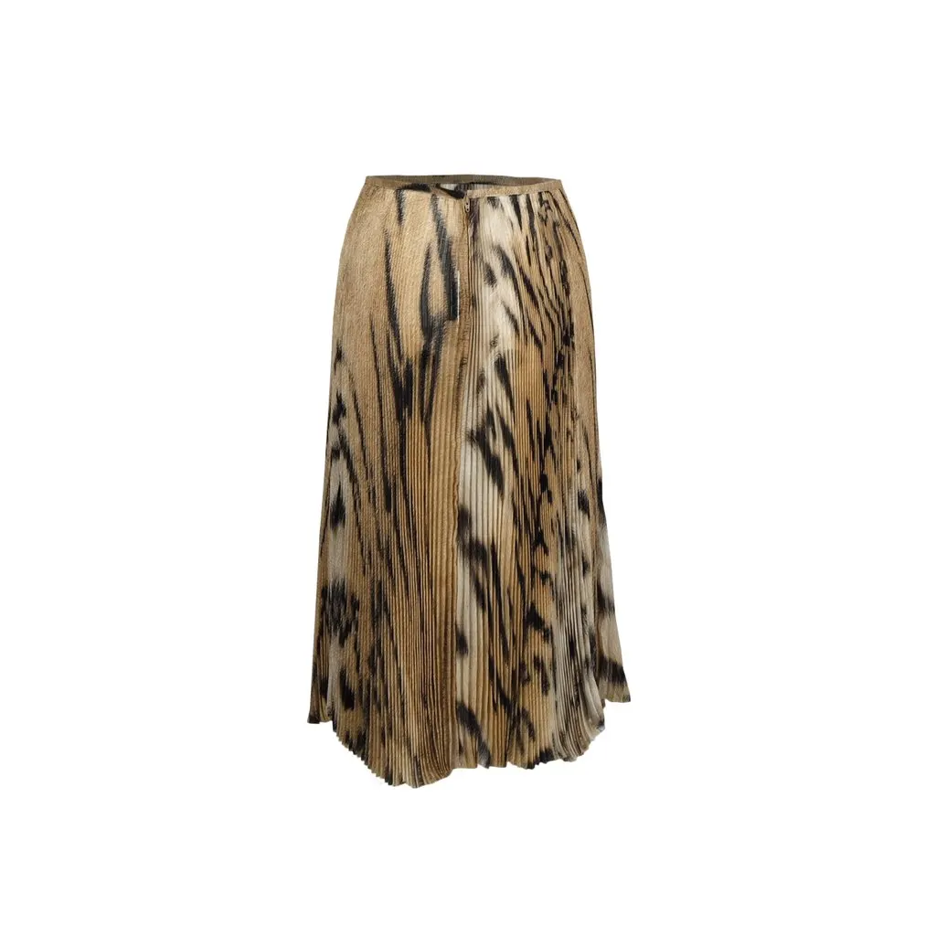 Roberto Cavalli chiffon-tulle leopard printed pleated skirt-'00s Brown Good - Back View
