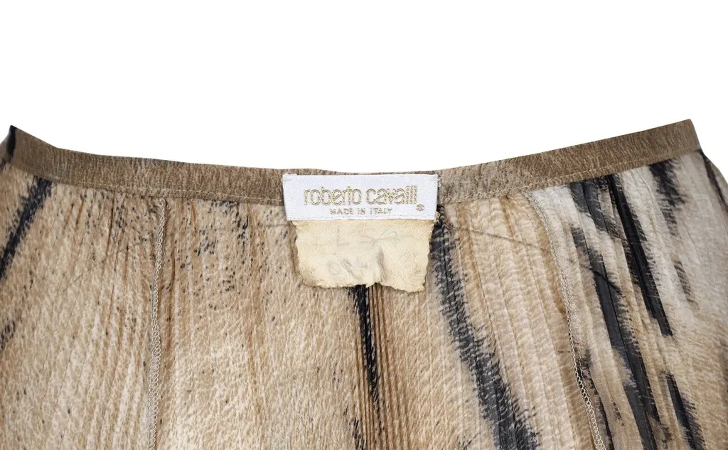 Roberto Cavalli chiffon-tulle leopard printed pleated skirt-'00s Brown Good - Inside View