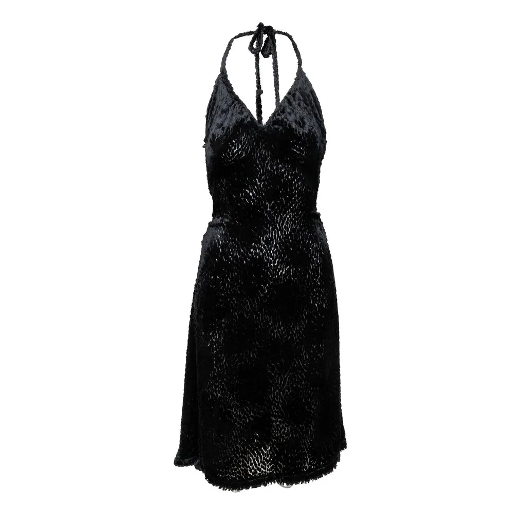 Vivienne Westwood Label Faux Fur Halter Dress - '90s Gold Silk Good - Front View