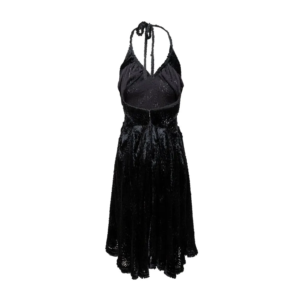 Vivienne Westwood Label Faux Fur Halter Dress - '90s Gold Silk Good - Back View