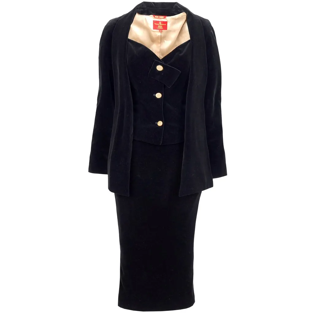 Vivienne Westwood Label Black Velvet Suit - '00s Black Velvet Good - Front View