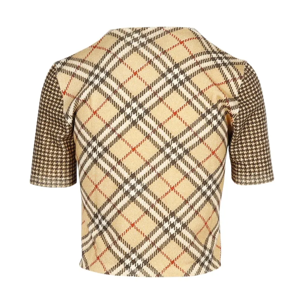 Roberto Cavalli Plaid Blouse with Houndstooth Sleeves- '10s Brown Good - Back View