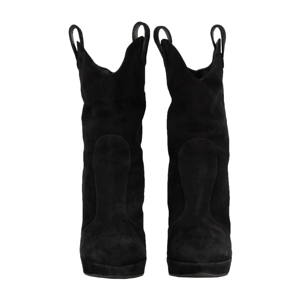 Giuseppe Zanotti Pointy Suede Black Boots- '20s Black Suede Good - Back View