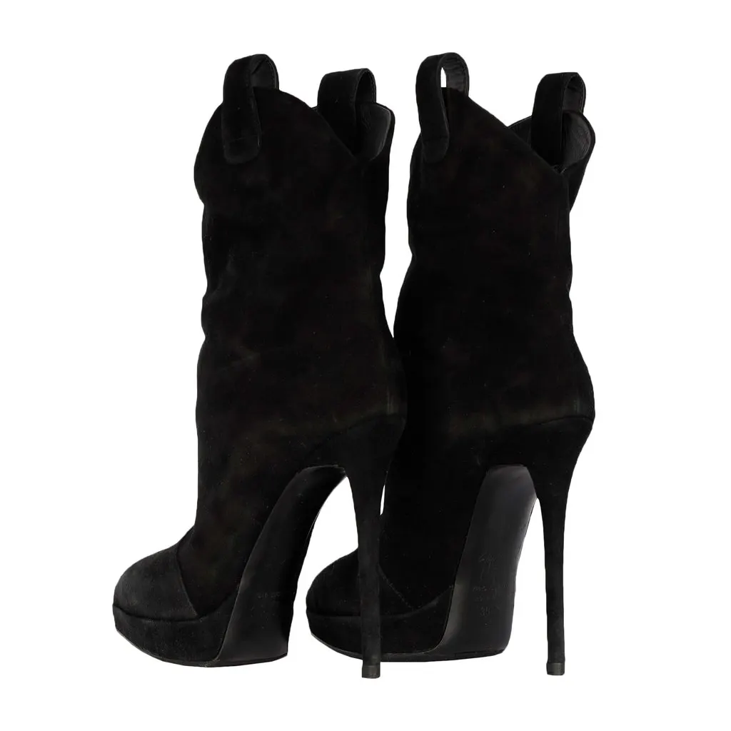 Giuseppe Zanotti Pointy Suede Black Boots- '20s Black Suede Good - Inside View