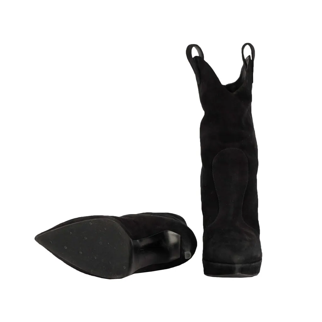 Giuseppe Zanotti Pointy Suede Black Boots- '20s Black Suede Good - Model View