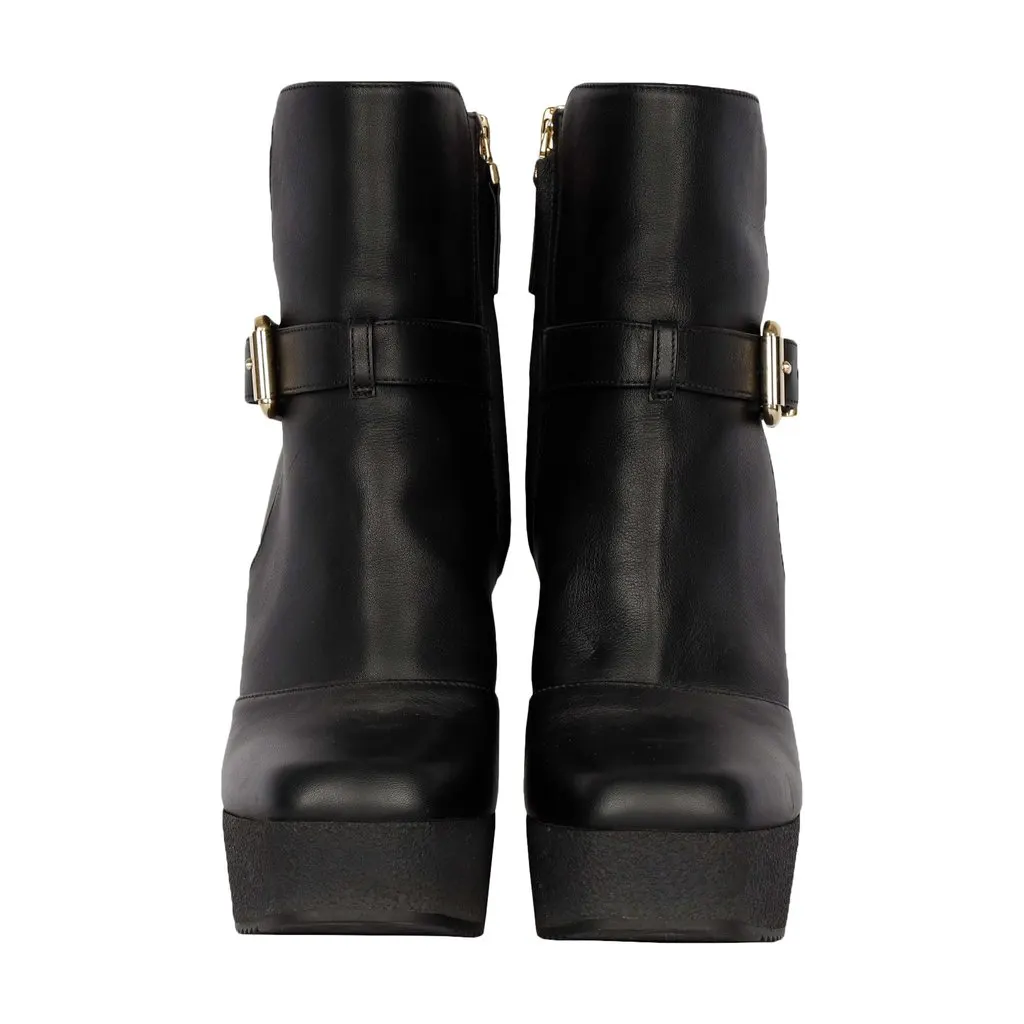 Fendi Black Leather Ankle Boots with Heels - '20s Black Leather Good - Back View
