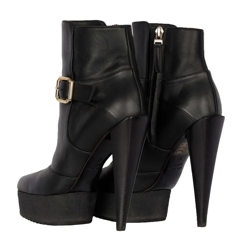 Fendi Black Leather Ankle Boots with Heels - '20s Black Leather Good - Inside View