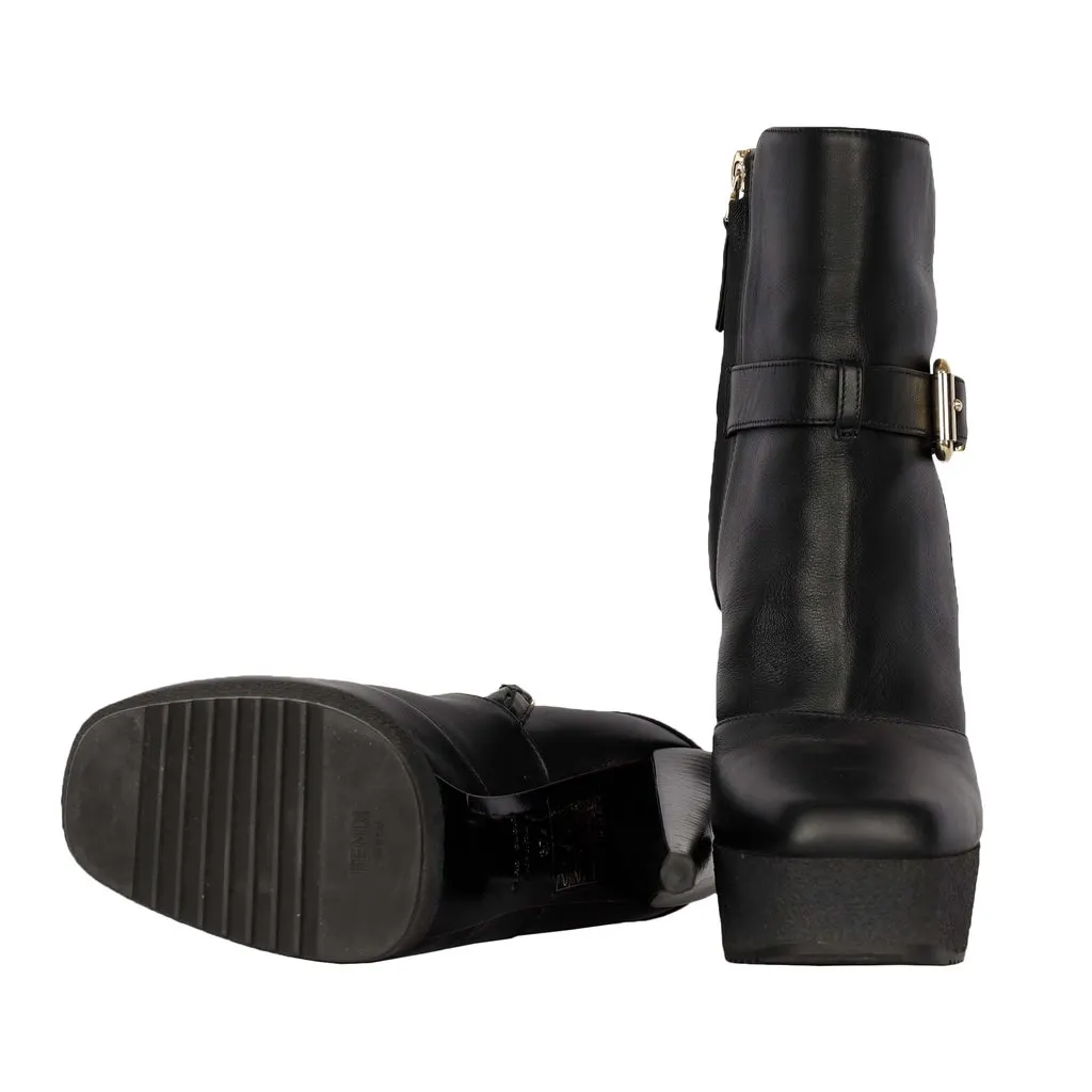 Fendi Black Leather Ankle Boots with Heels - '20s Black Leather Good - Model View