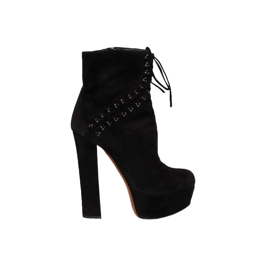 Alaïa Black Suede Lace-up Corset Booties- '20s Black Suede Good - Front View