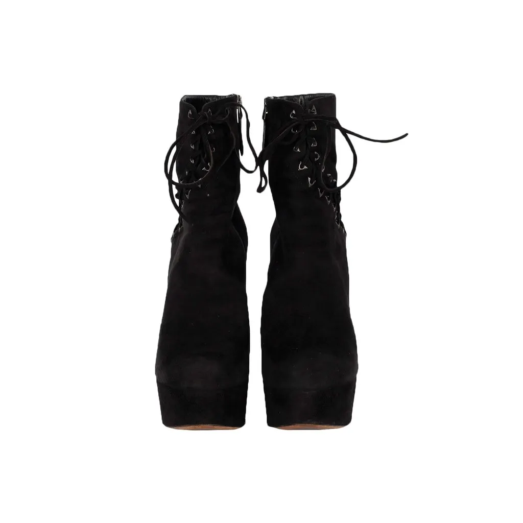 Alaïa Black Suede Lace-up Corset Booties- '20s Black Suede Good - Back View