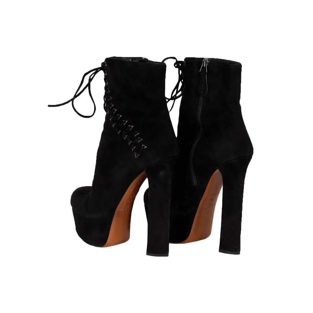 Alaïa Black Suede Lace-up Corset Booties- '20s Black Suede Good - Inside View