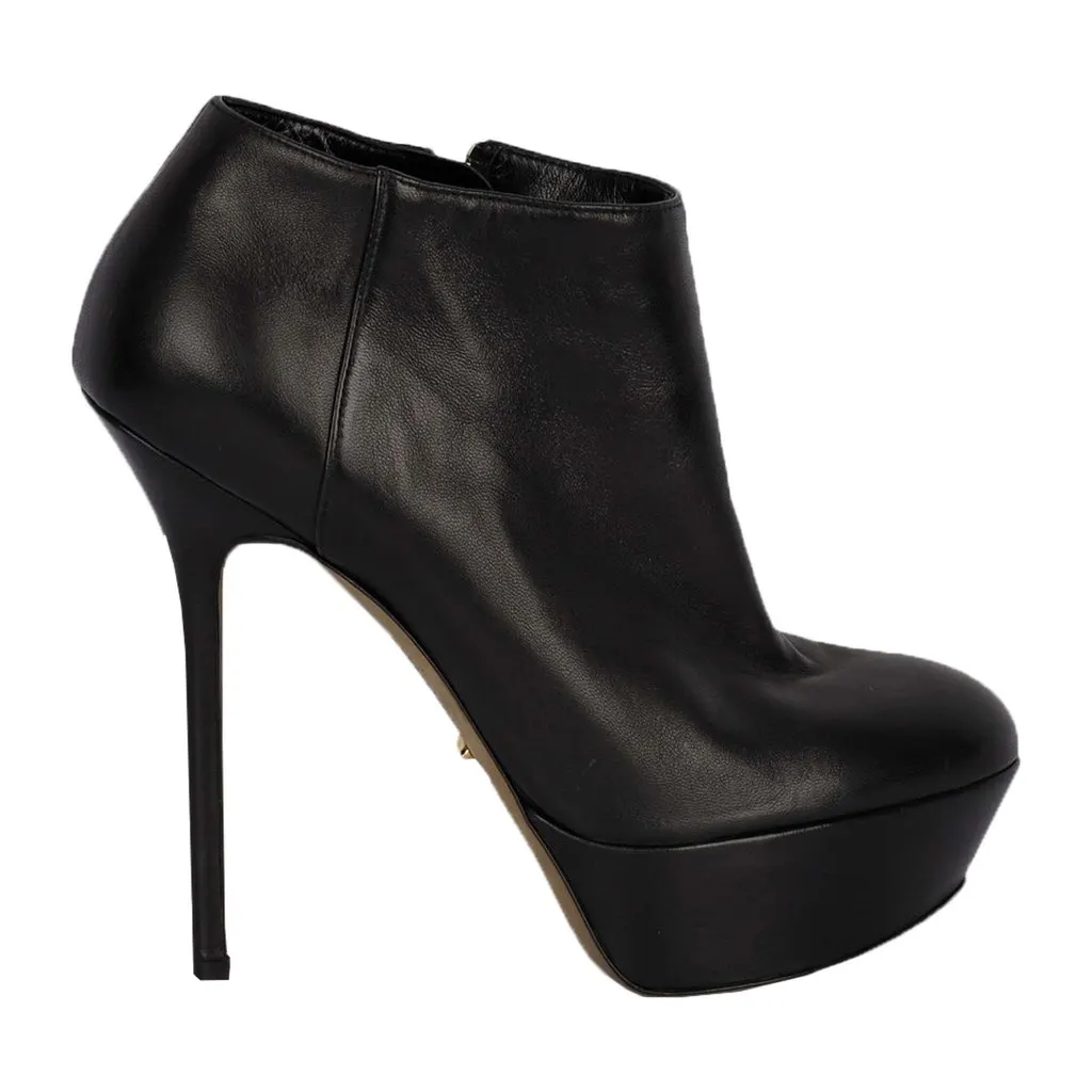 Sergio Rossi Platform Heeled Ankle Boots- '20s Red Leather Good - Front View