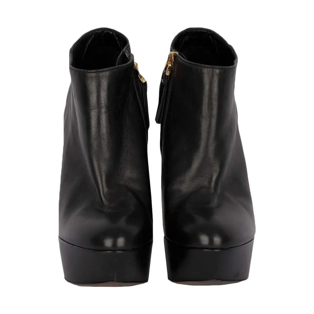 Sergio Rossi Platform Heeled Ankle Boots- '20s Red Leather Good - Back View