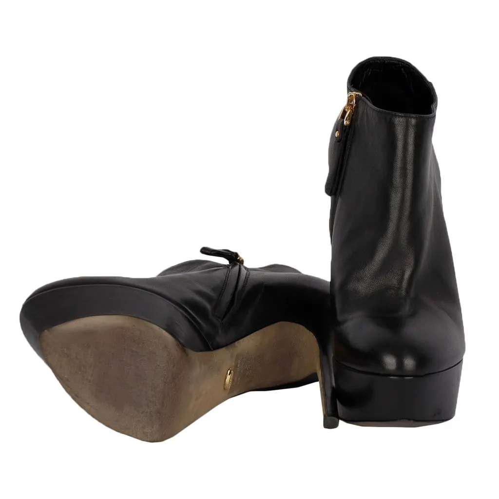 Sergio Rossi Platform Heeled Ankle Boots- '20s Red Leather Good - Model View