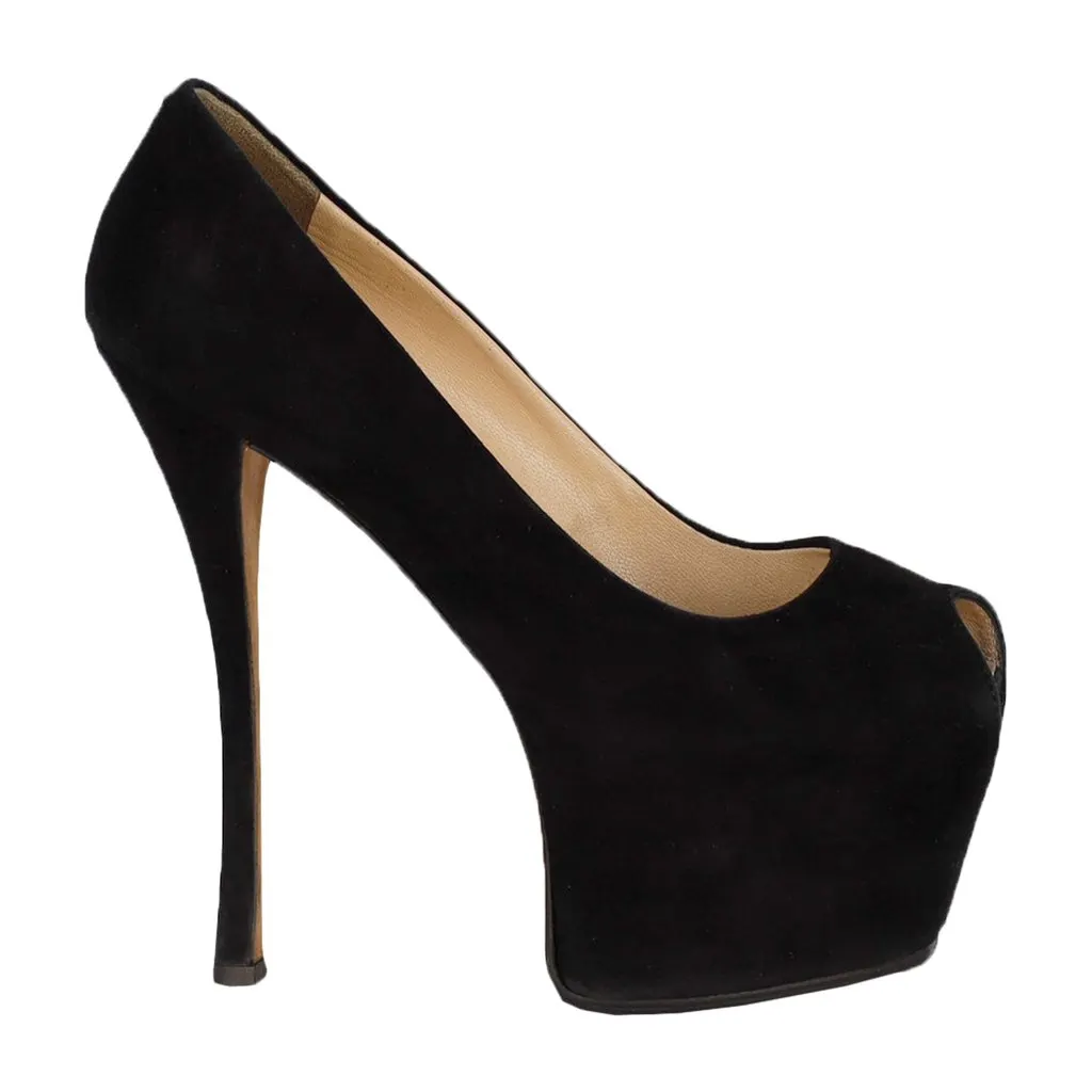 Giuseppe Zanotti Black Suede Platform High Heel Shoes - '20s Black Suede Good - Front View