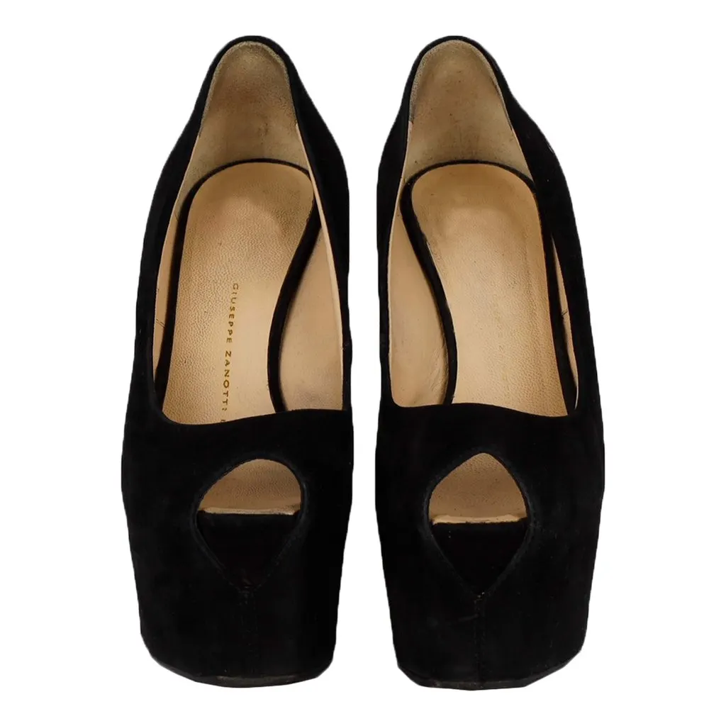 Giuseppe Zanotti Black Suede Platform High Heel Shoes - '20s Black Suede Good - Back View