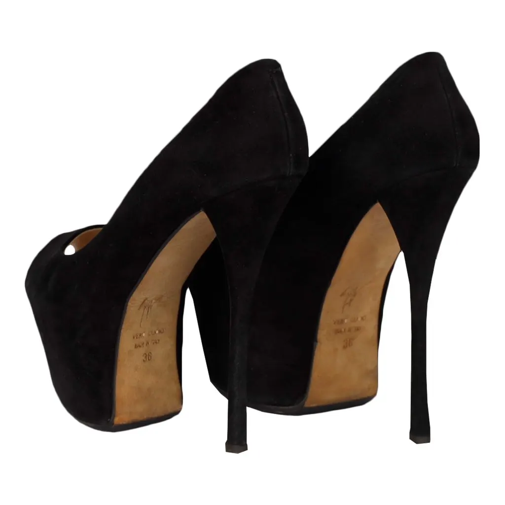 Giuseppe Zanotti Black Suede Platform High Heel Shoes - '20s Black Suede Good - Inside View