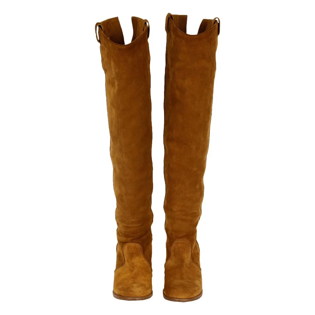 Unsigned Suede Over the Knee Light Brown Boots - '20s Brown Suede Good - Back View