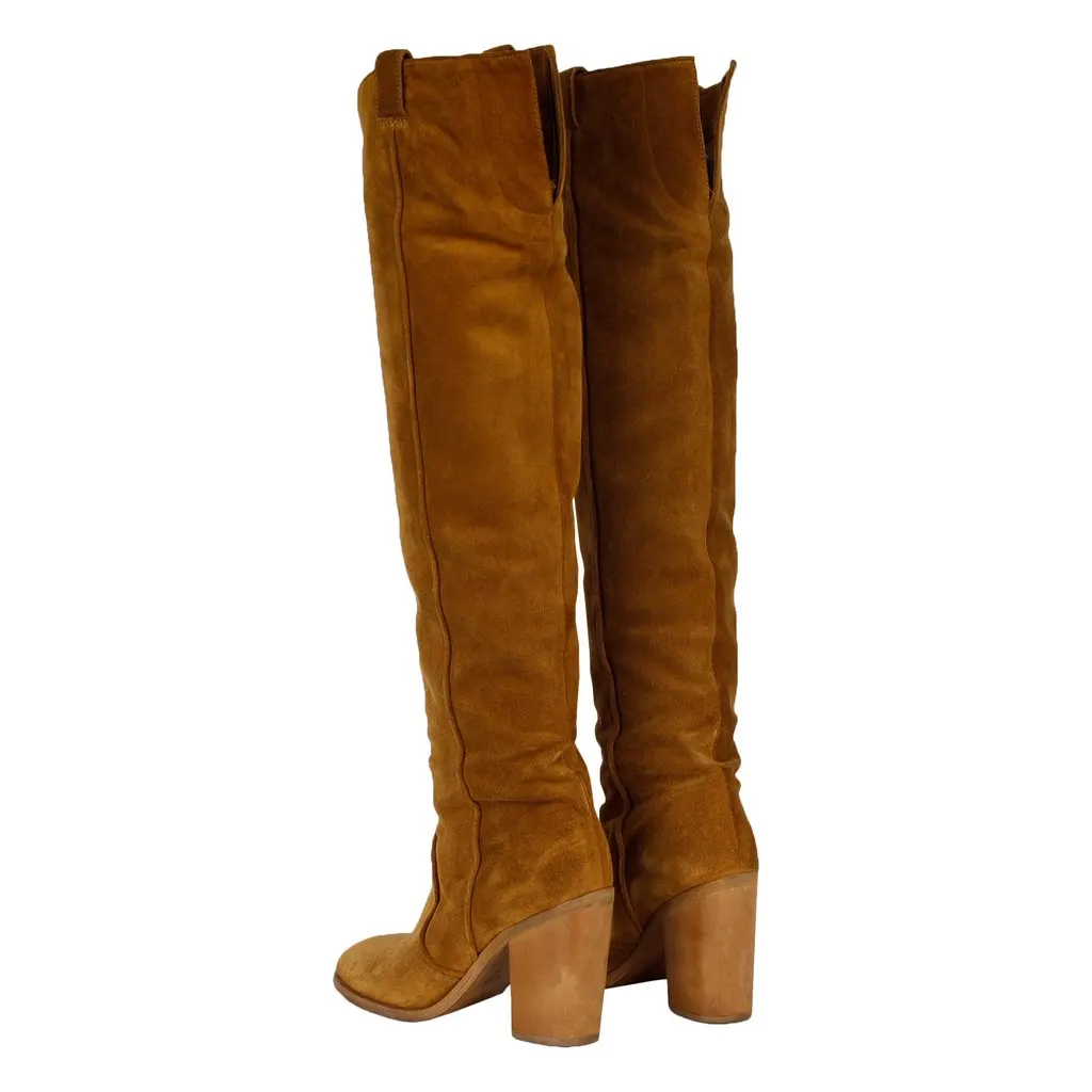 Unsigned Suede Over the Knee Light Brown Boots - '20s Brown Suede Good - Inside View