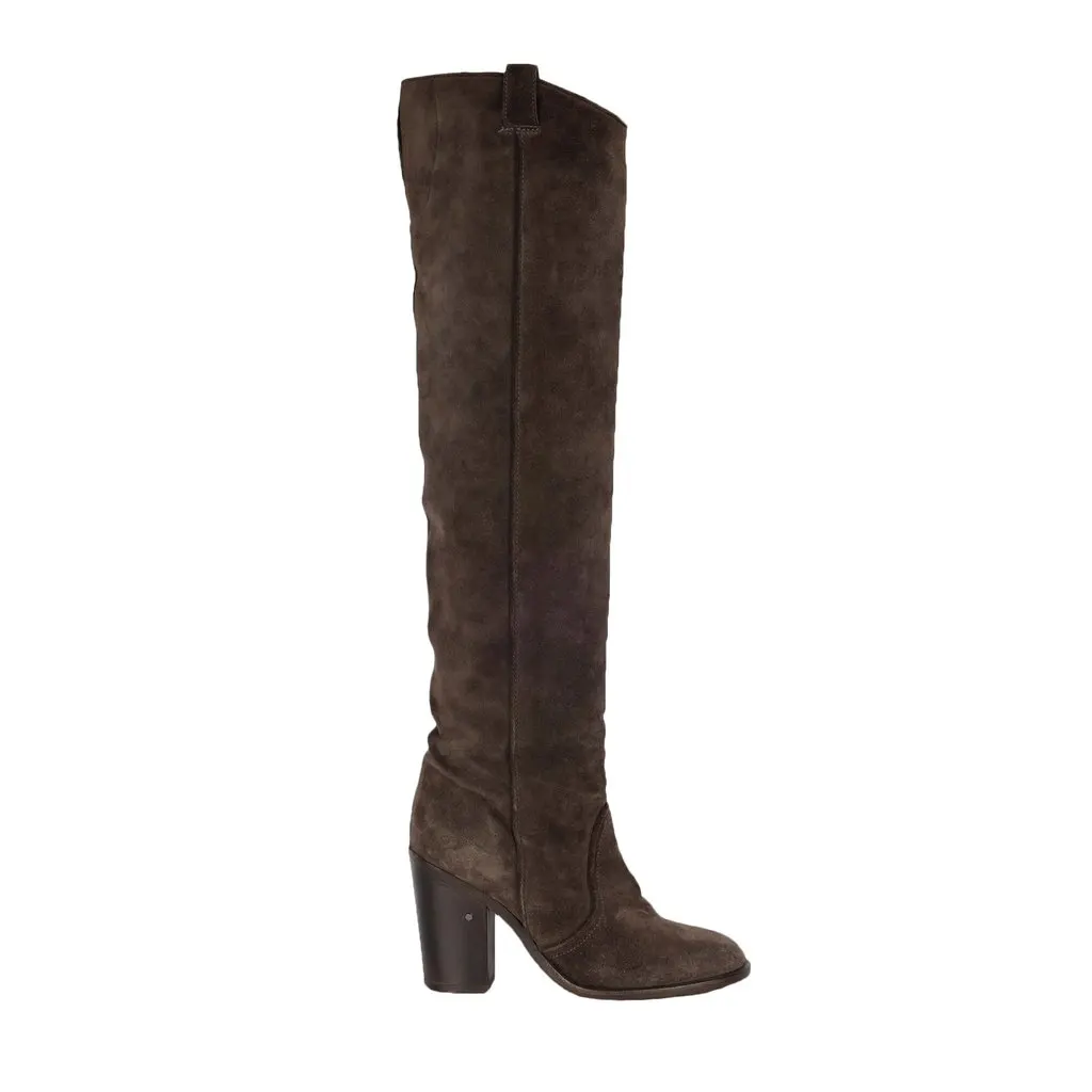 Unsigned Suede Over the Knee Dark Brown Boots - '20s Brown Suede Good - Front View