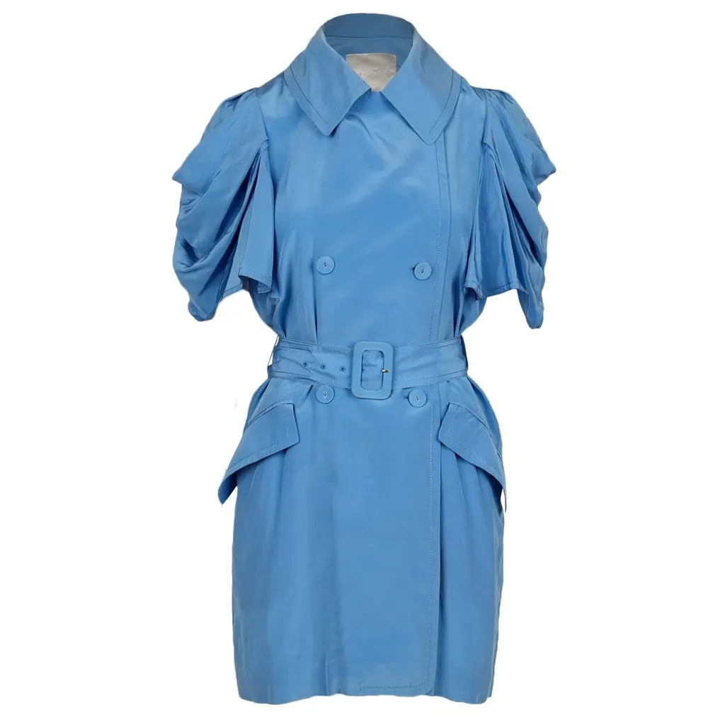 Hanii Y Blue Silk Double-Breasted Dress - '00s Blue Silk Good - Front View