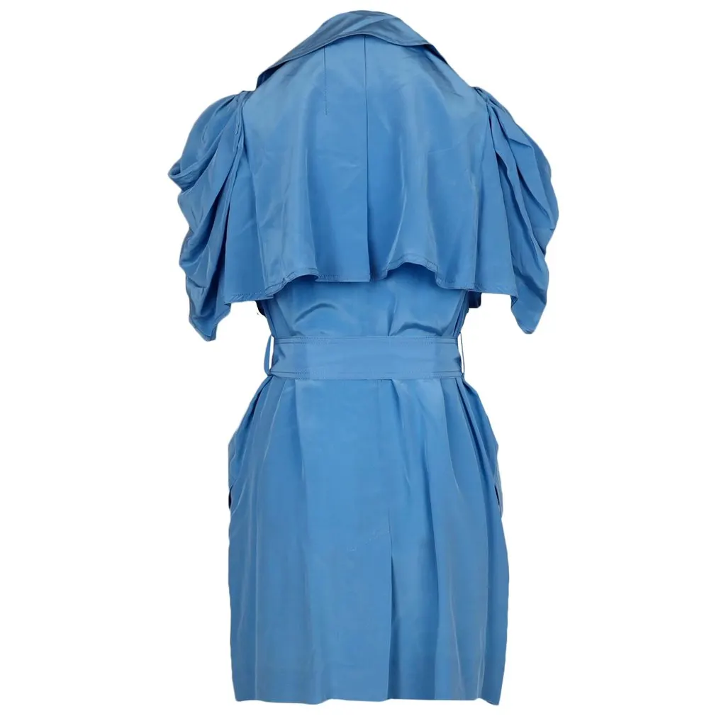 Hanii Y Blue Silk Double-Breasted Dress - '00s Blue Silk Good - Inside View