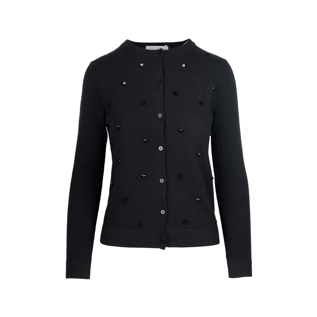 Unsigned CashmereInLove Jeweled Cardigan - '20s Black Wool Good - Front View