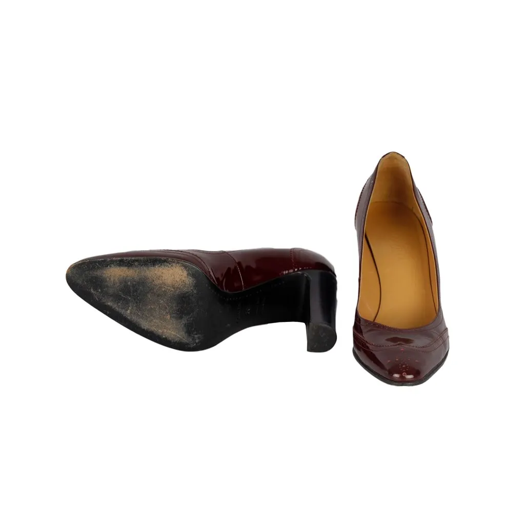 Hermès Patent Brogue Pumps - '10s Burgundy Leather Good - Model View