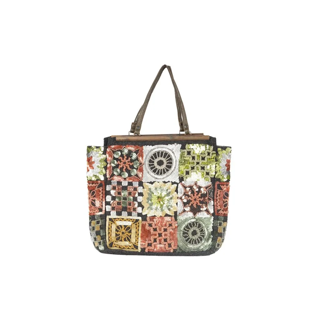 Unsigned Sequin Handbag - '80s Grey Canvas Good - Front View