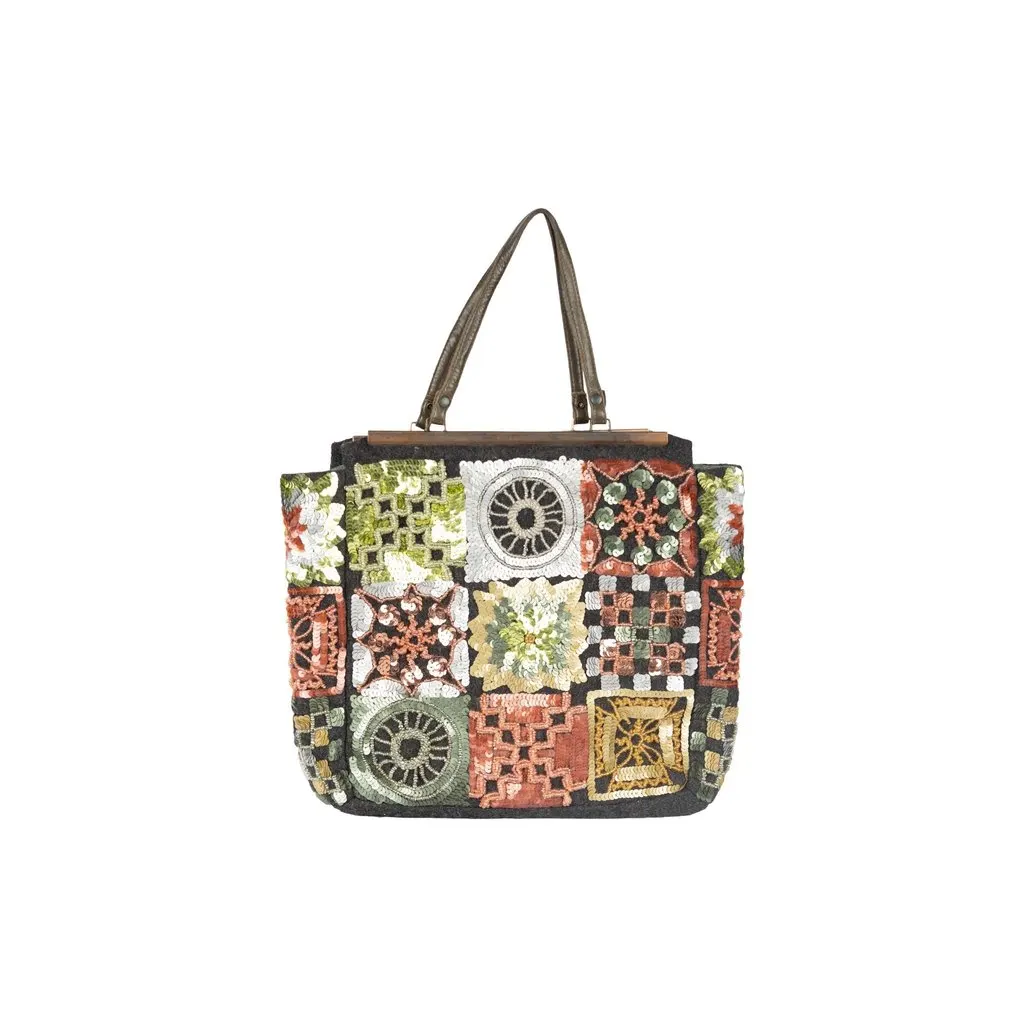 Unsigned Sequin Handbag - '80s Grey Canvas Good - Back View