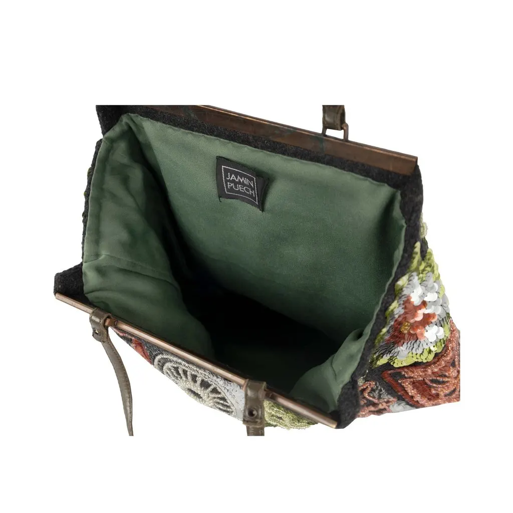 Unsigned Sequin Handbag - '80s Grey Canvas Good - Inside View