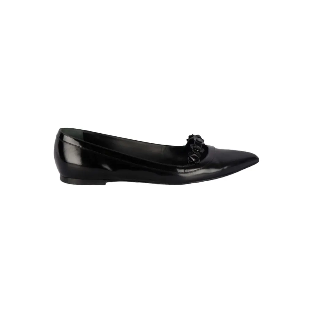Louis Vuitton Black Fleur Pointed Toe Flat - '10s Black Good - Front View