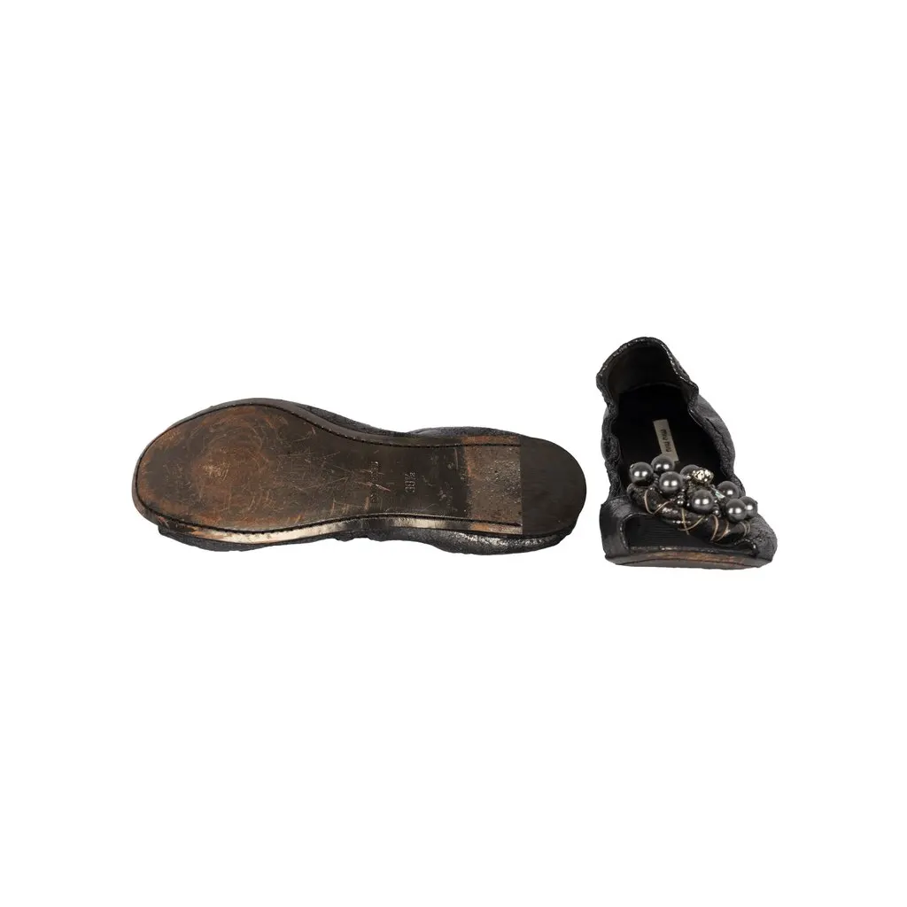 Miu Miu Embellished Cap Toe Ballet Flats - '00s Black Good - Box View
